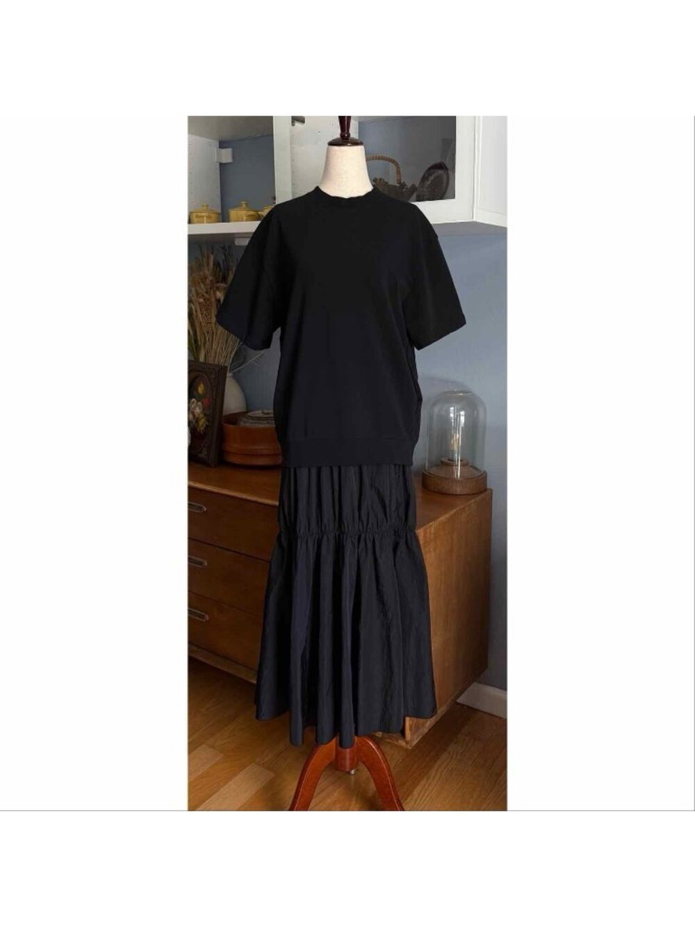 Adam Et Rope Japan Combo Maxi Midi Dress Drop Waist Sweatshirt & Tiered Skirt